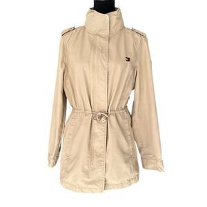 Tommy Hilfiger Women's Hooded Cinched Twill Jacket, 100% Cotton, Tan, Size‎ L